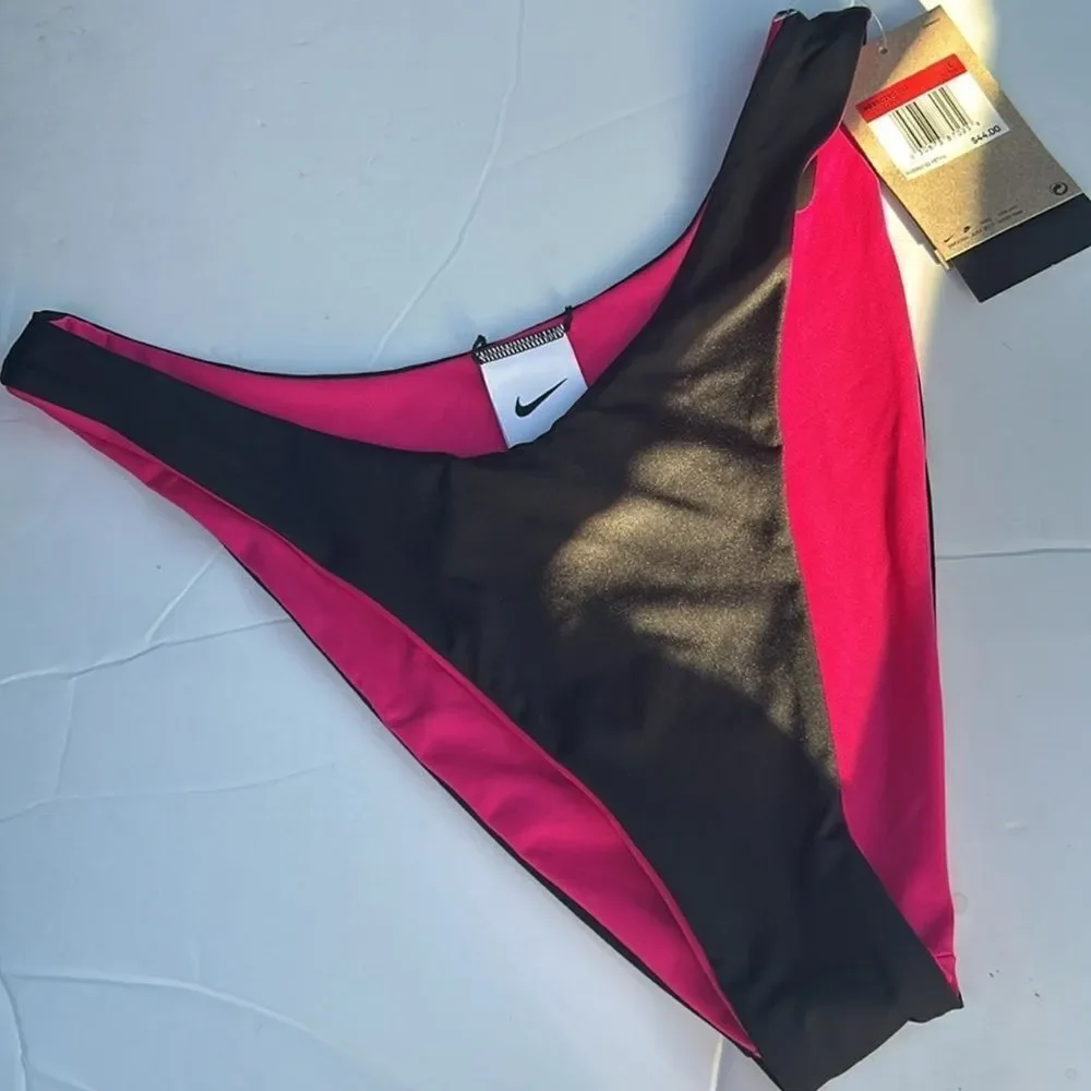 Nike Black and Pink Color Block Reversible Sling Bikini Bottom Size Large